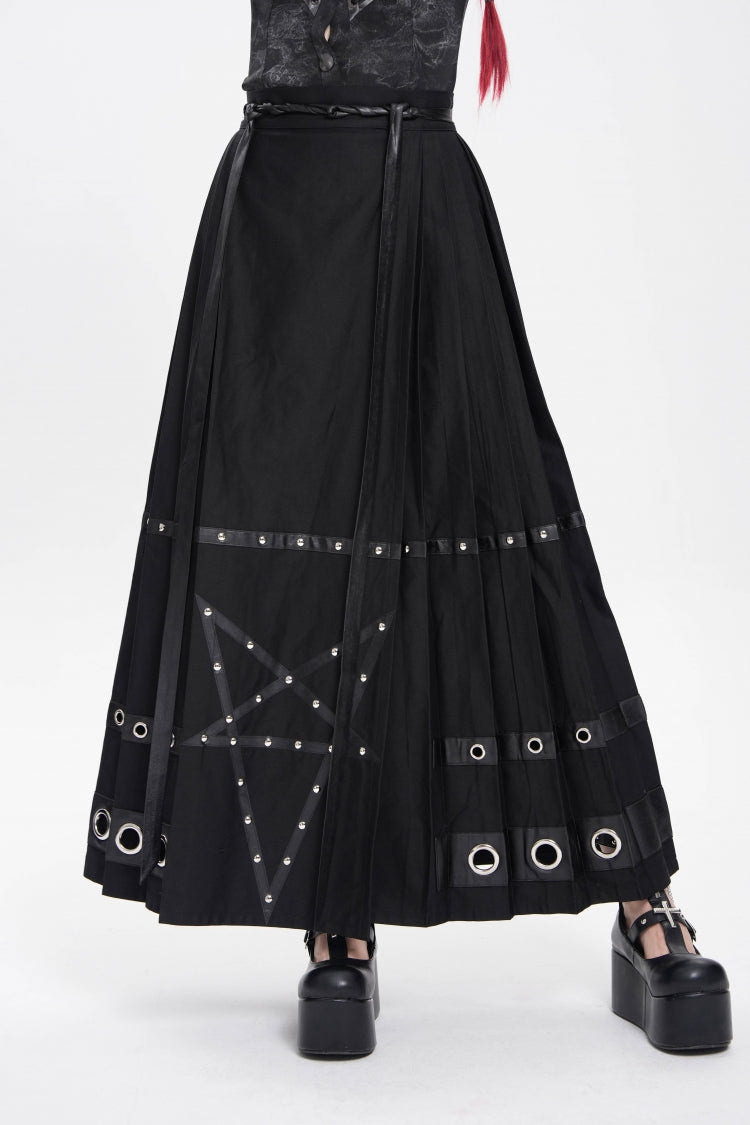 Black Eyelets Rivets Pentacle Horse-face Women's Punk Skirt - Black - 1