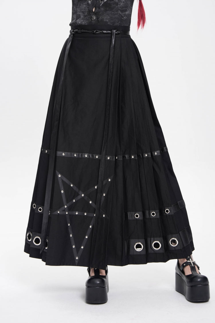 Black Eyelets Rivets Pentacle Horse-face Women's Punk Skirt - Black - 1