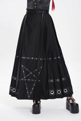 Black Eyelets Rivets Pentacle Horse-face Women's Punk Skirt - Black - 1