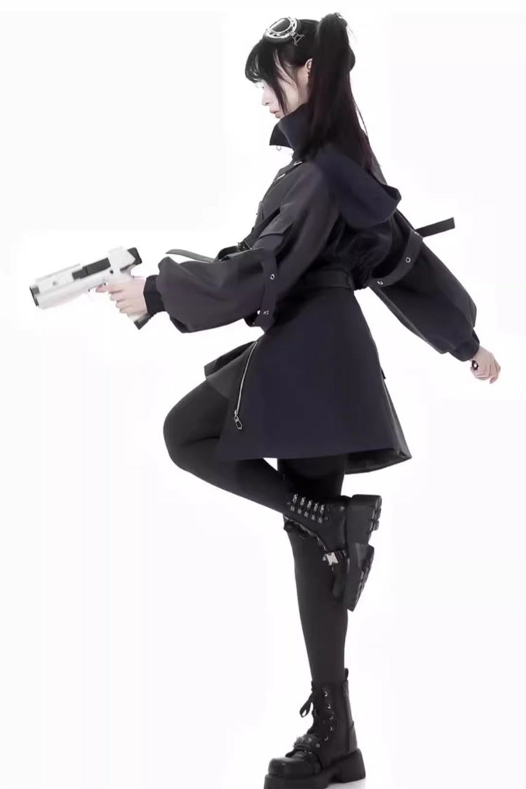 Black [Retrograde Orbit] Long Sleeves Gothic Ouji Lolita Skirt Coat Set - Product - 2