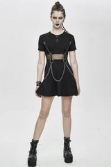 Black Mesh Waist Pure Cotton Stretchy Punk Womens Dress With Chains - Product - 4
