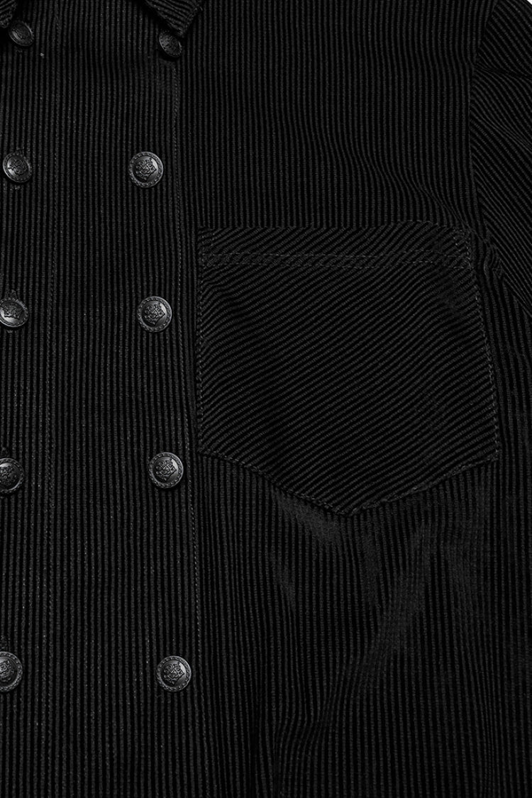 Black Double-breasted Long Puff Sleeves Men's Gothic Blouse - Product - 6