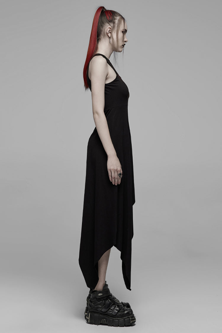 Black Hollowed Out Cross Spray-Painted Asymmetric Hem Sleeveless Women's Gothic Dress - Product - 3