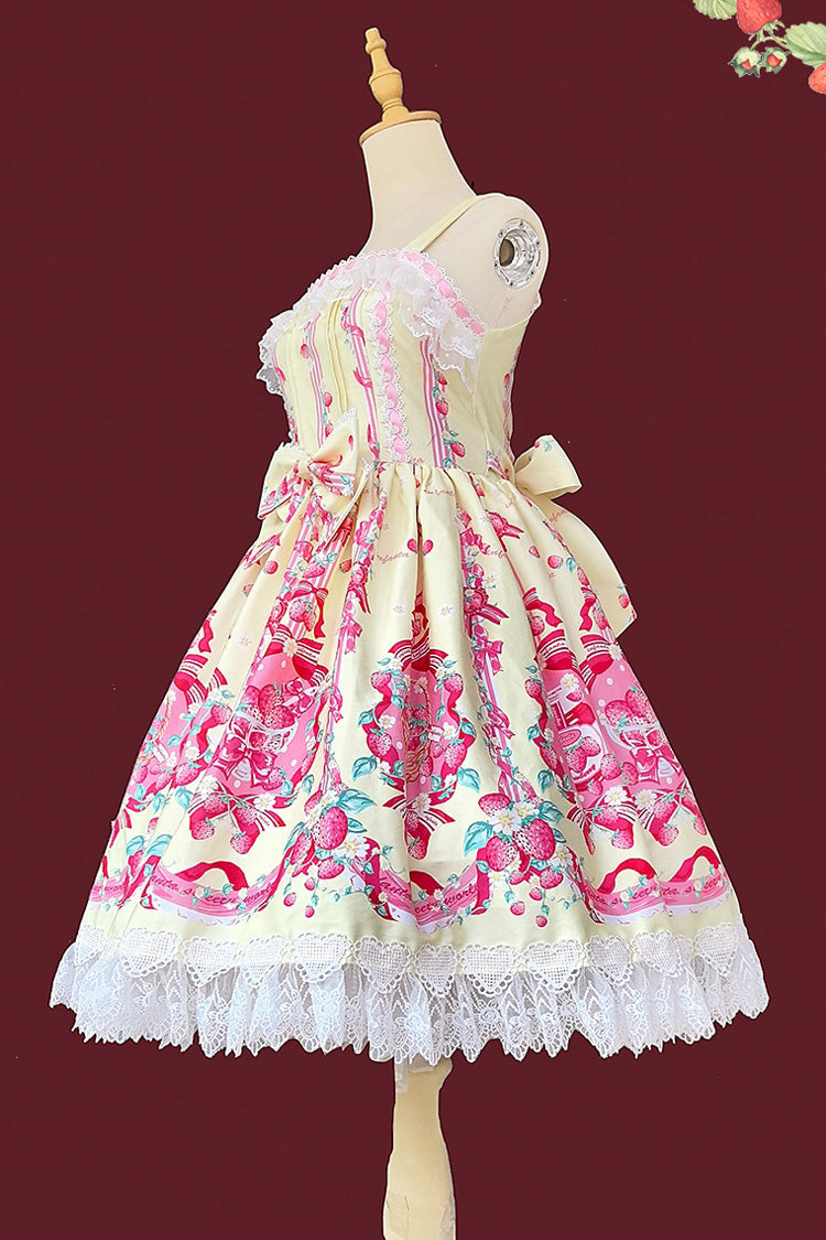 [Strawberry Chef] Sleeveless Print Bowknot Lace Sweet Lolita Jsk Dress 4 Colors - Product - 19