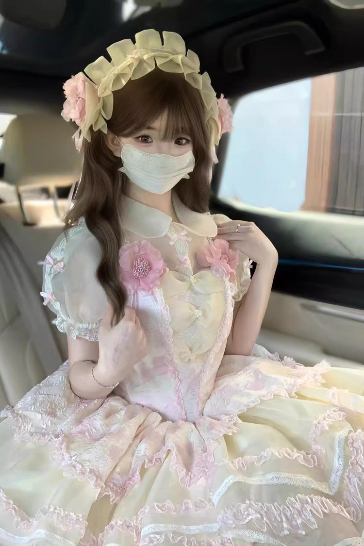 Pink [Jasmine Rain] Ruffle Hanayome Bowknot Lace Sweet Elegant Princess Lolita Dress - Product - 2
