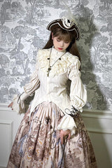 Pirate Series Navigation Treasure Hunting Guide Stand Collar Embroidery Lolita Blouse 3 Colors - Beige - 8