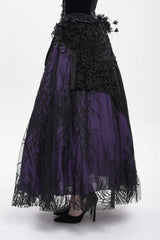 Black/Purple Floral Embroidered Beaded Women's Gothic Long Skirt - Product - 4