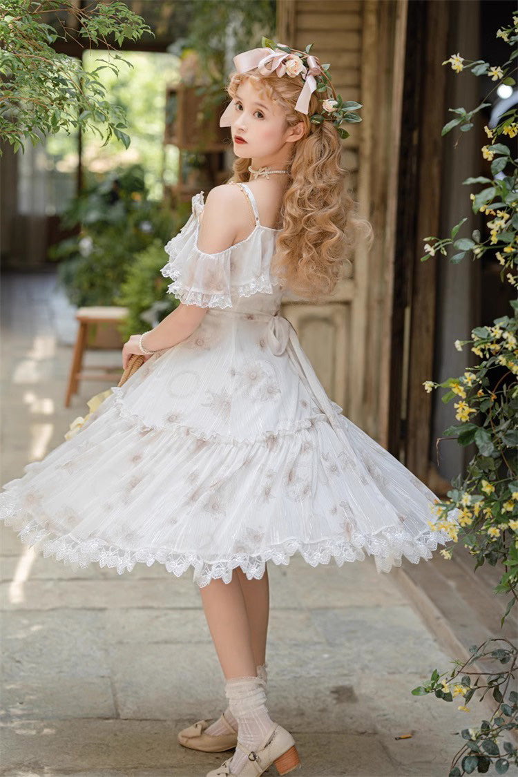 Witte zonnebloemdansprint Zoete elegante prinses (alleen jurk) detailweergave 10