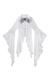 White/Silver [The Silver Key] Long Sleeves Ruffled Embroidered Open-Front Bow Gothic Lolita Skirt Set - Top(Only) - 8