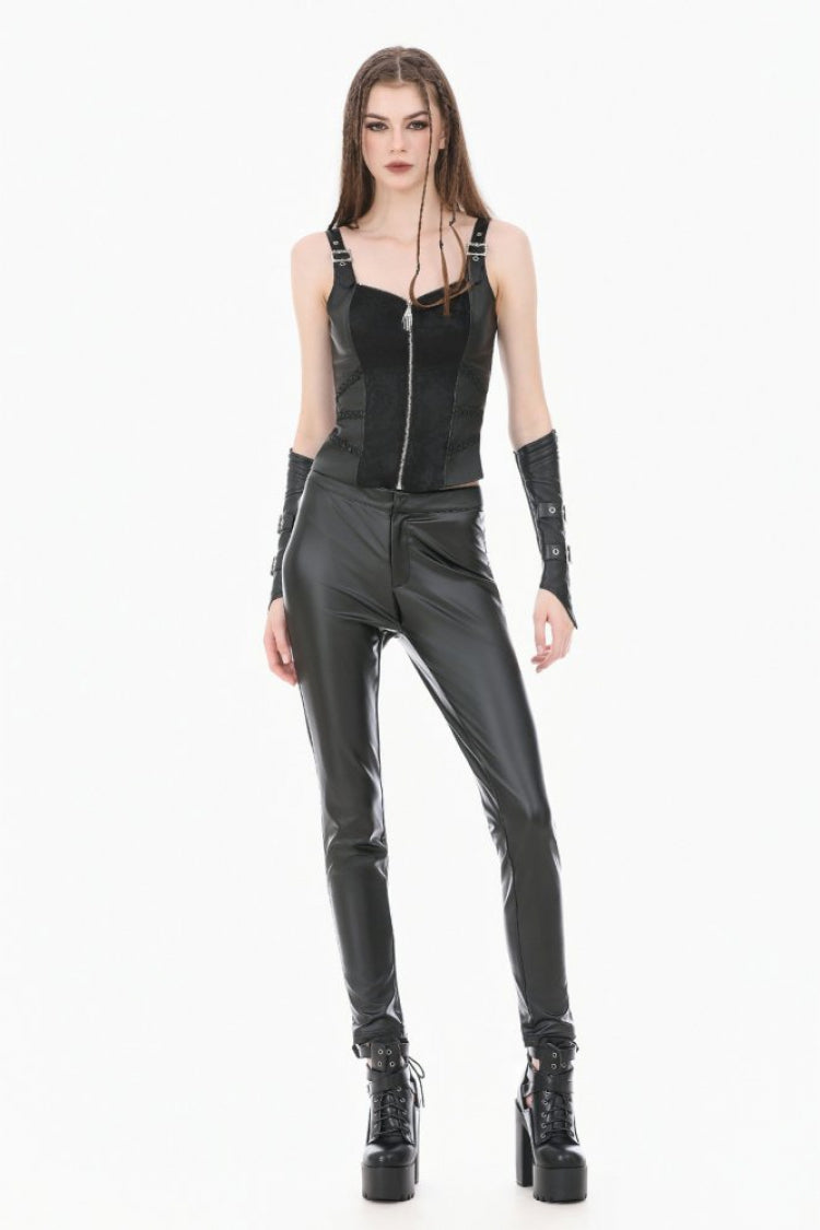 Black Jacquard Buckled Straps Zippered Women's Punk Vest - Product - 11