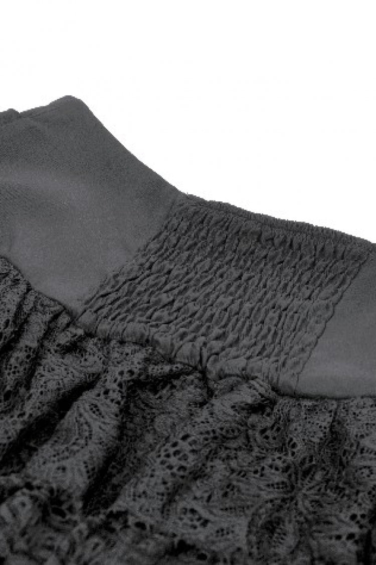 Black Wide-Waistband Eyelet Strap Double-Layered Lace Women's Punk Skirt - Product - 15