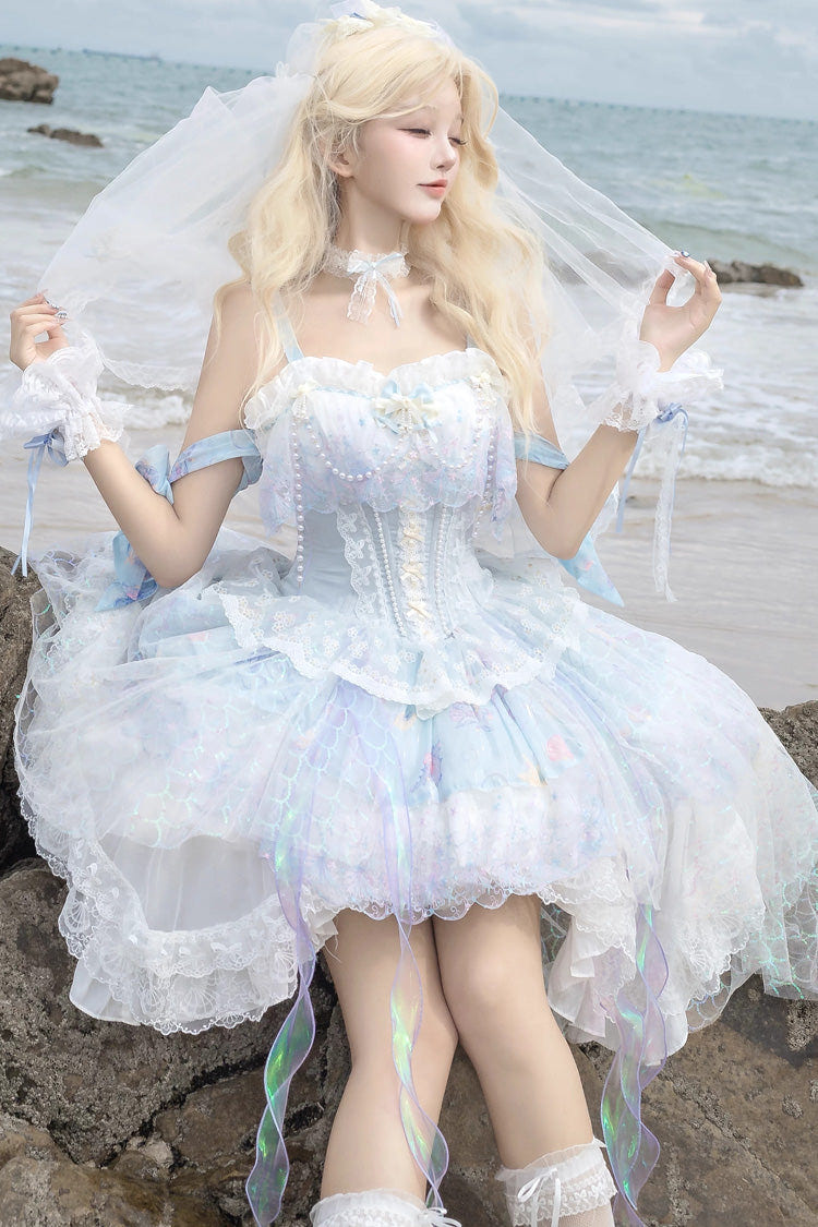 シーブルー [Mermaid’s Tears] ノースリーブ オンブルプリント 花嫁風パール装飾スウィートロリータジャンパースカート（JSK）セット 商品画像