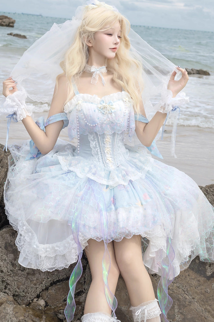 シーブルー [Mermaid’s Tears] ノースリーブ オンブルプリント 花嫁風パール装飾スウィートロリータジャンパースカート（JSK）セット 商品画像