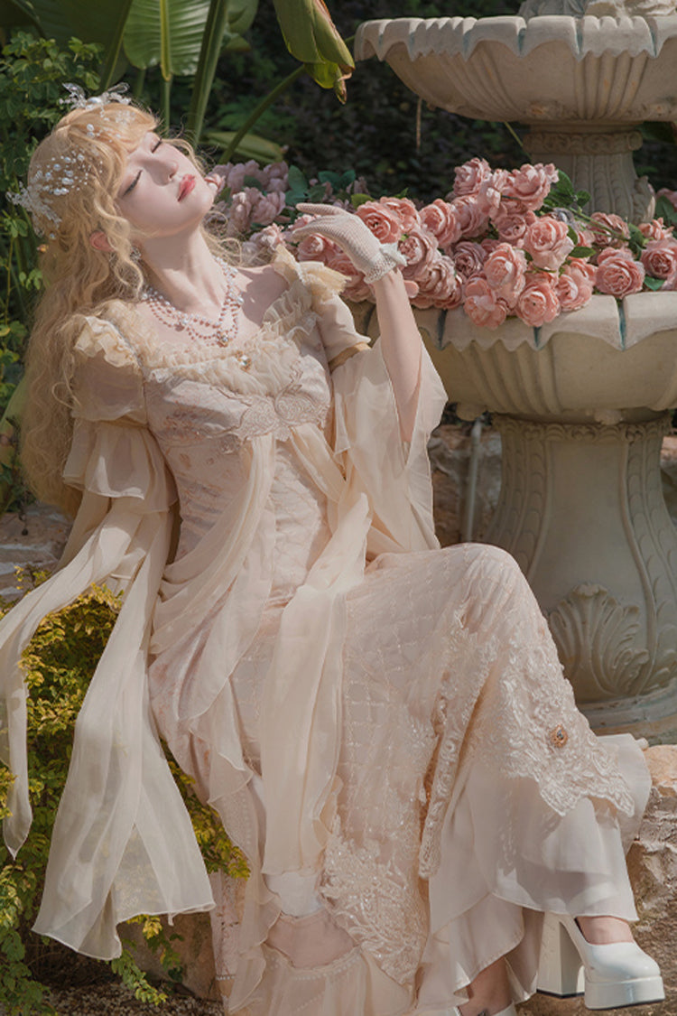 Pink [Bathing in the Light] Short Sleeves Ruffle Embroidery Lace Sweet Elegant Lolita Dress - Product - 13