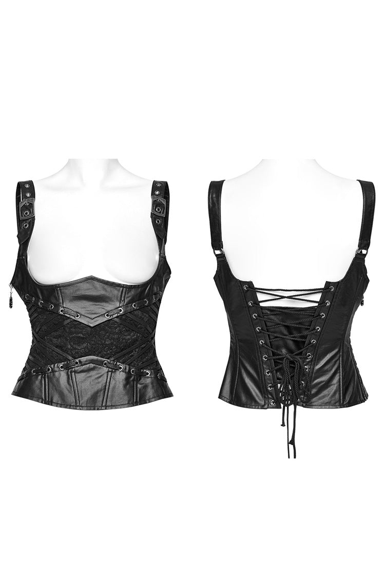 Black Stitching Lace Lace-Up Women's Underbust Gothic Corset - Product - 5