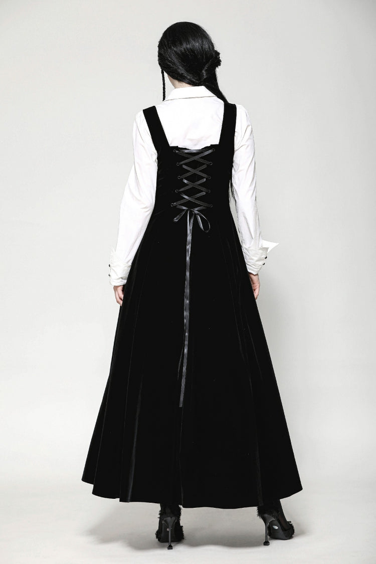 Black Horn Embroidered Lace-Up Women's Gothic Velvet Maxi Dress - Product - 4