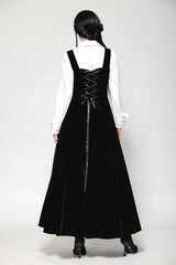 Black Horn Embroidered Lace-Up Women's Gothic Velvet Maxi Dress - Product - 4
