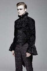 Black Court Pattern Stand Collar Gothic Mens Coat - Product - 2
