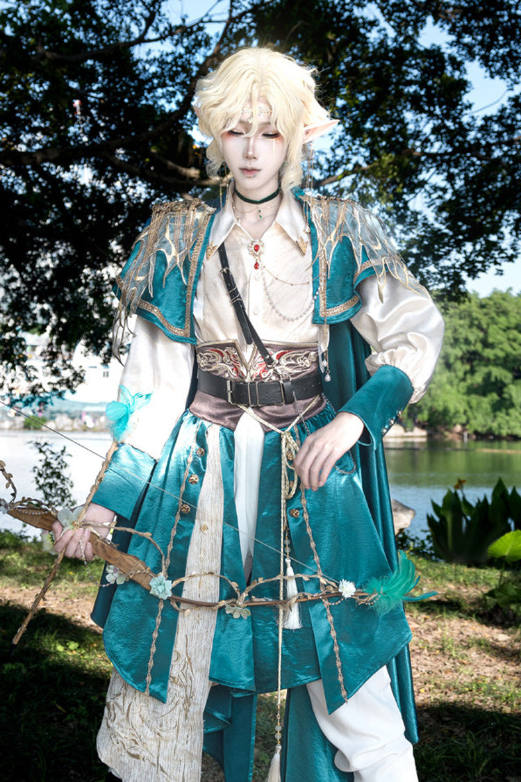 Green Lapel Collar Long Sleeves Gothic Chinese Style Military Prince Ouji Lolita Full Set - Green - 1