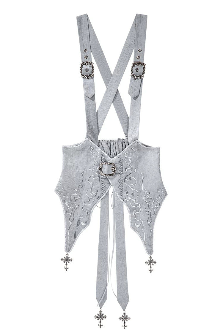 White/Silver [The Silver Key] Long Sleeves Ruffled Embroidered Open-Front Bow Gothic Lolita Skirt Set - Waist-Corset(Only) - 10