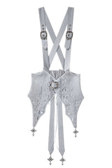 White/Silver [The Silver Key] Long Sleeves Ruffled Embroidered Open-Front Bow Gothic Lolita Skirt Set - Waist-Corset(Only) - 10