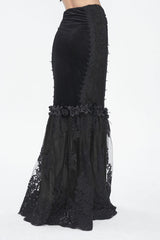 Black High Waisted Embroidery Stitching Lace Women's Gothic Skirt - Product - 2