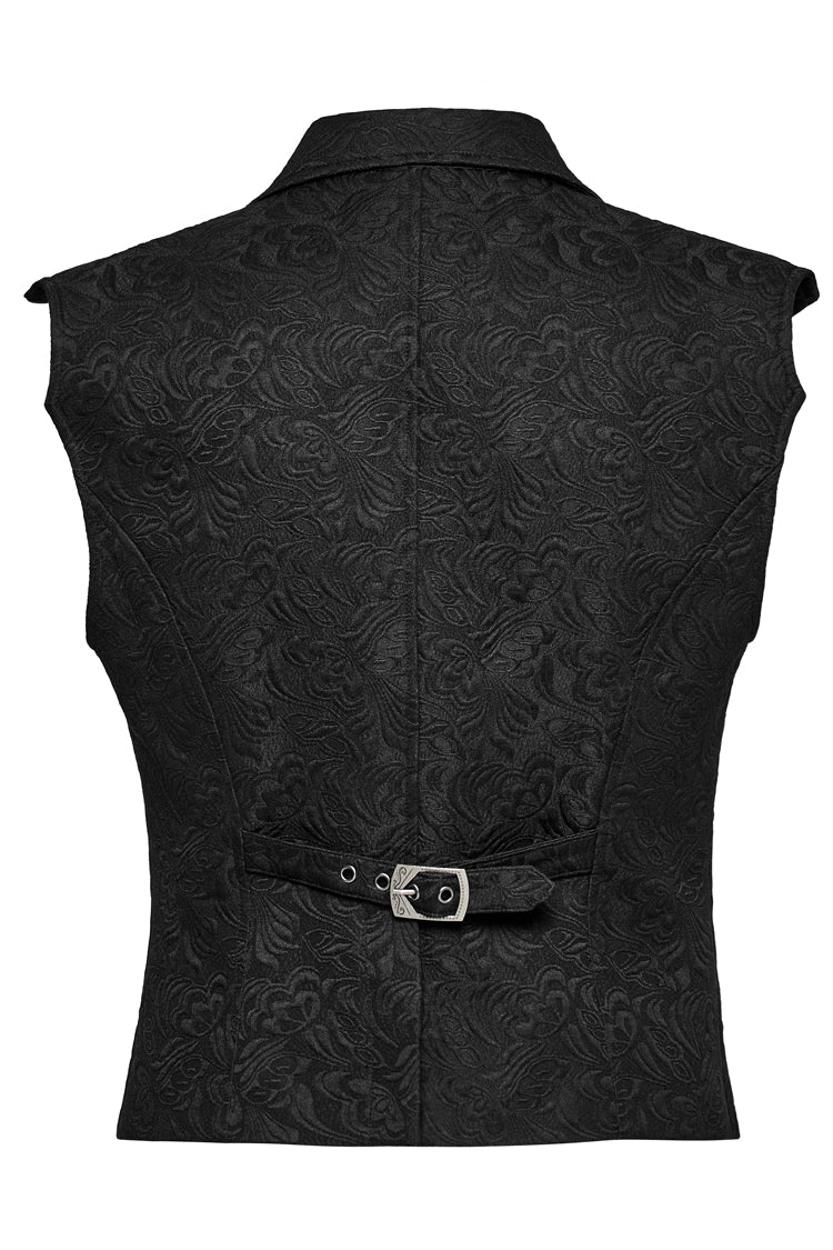 Black Lapel Collar Jacquard Slim Men's Gothic Vest - Product - 7