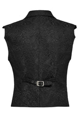 Black Lapel Collar Jacquard Slim Men's Gothic Vest - Product - 7