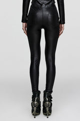 Black Hollow Metal Eyelet Strap Lace-Up Women's Steampunk Leggings - Product - 3