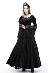 Black Long Puff Sleeves Spliced Lace Lace-Up Women's Gothic Vintage Velvet Wedding Dress - Product - 9