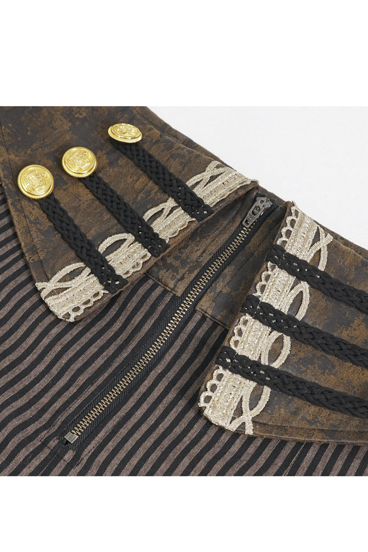 Brown High Waisted Striped  Lace-Up Men's Gothic Pants - Product - 9