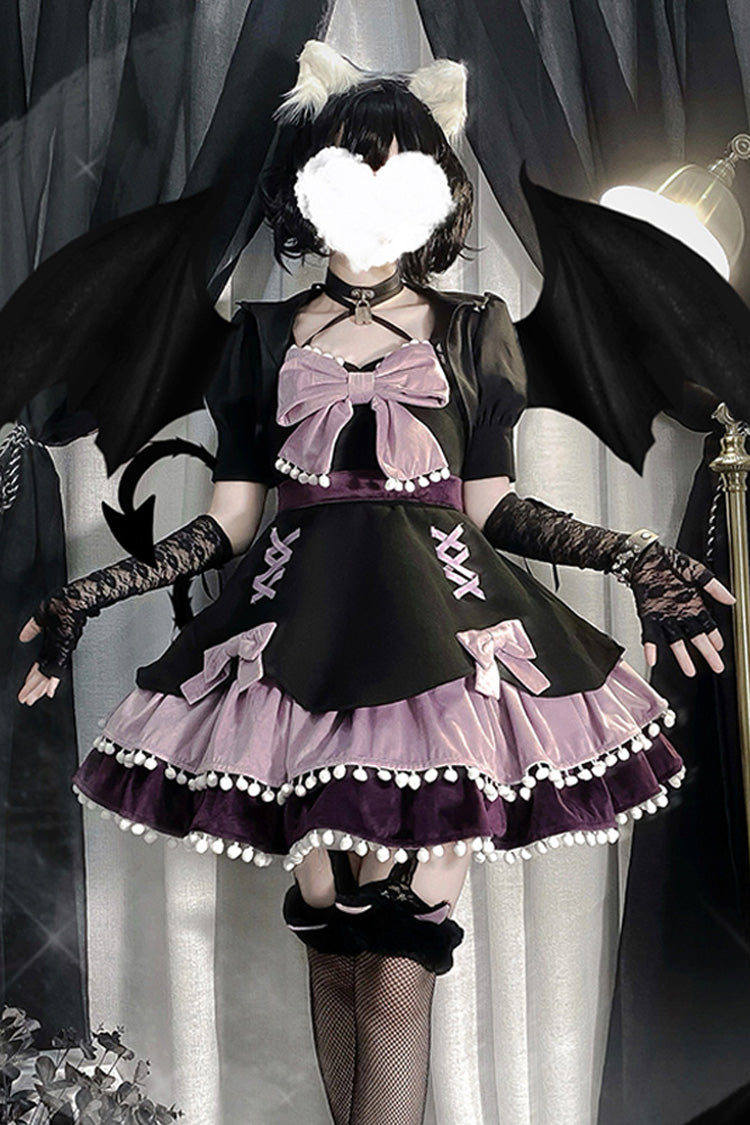 Multicolor Confession Function Series Bowknot Woolen Sweet Lolita JSK Dress 5 Colors - Black/Purple - 1