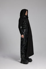 Black Hooded Buckle-up Rivets Men's Punk Cloak - Product - 2