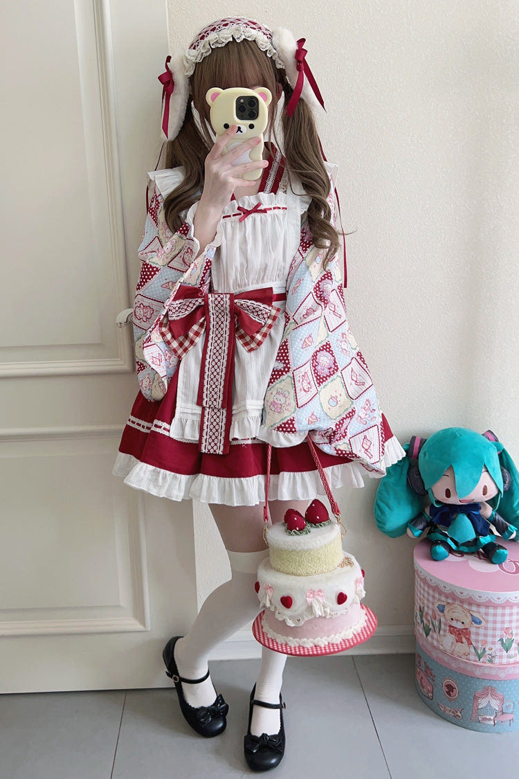 [Showa Sweet Pet] Ruffle Bowknot Sweet Japanese Maid Lolita Dress 6 Colors - Product - 11