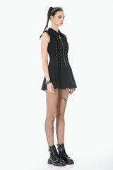 Black Point Collar Sleeveless Skull Zip Women's Punk Dress - Product - 10