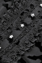 Black Square Collar Long Trumpet Sleeves Bat Printed Lace Irregular Hem Women's Gothic Dress - Product - 13