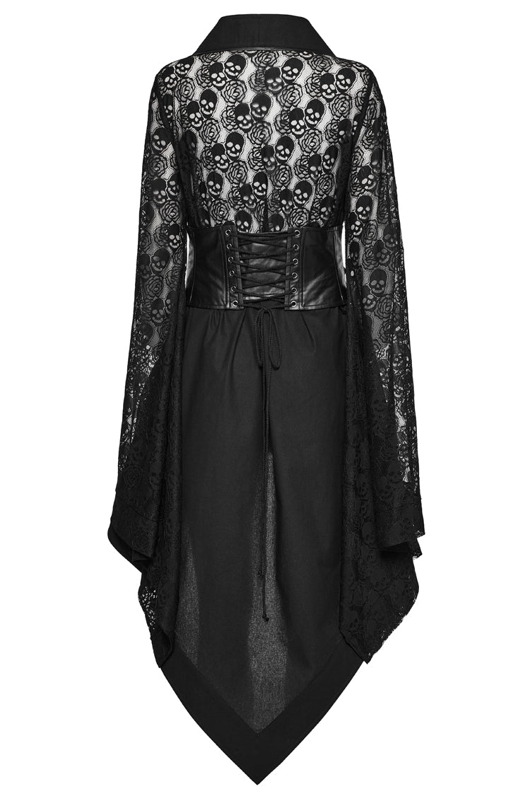 Black Irregular Hem Skull Print Hollow Stitching Womens Steampunk Kimono Dress - Product - 7