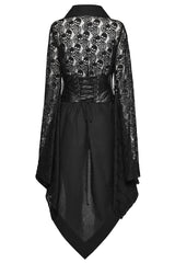 Black Irregular Hem Skull Print Hollow Stitching Womens Steampunk Kimono Dress - Product - 7