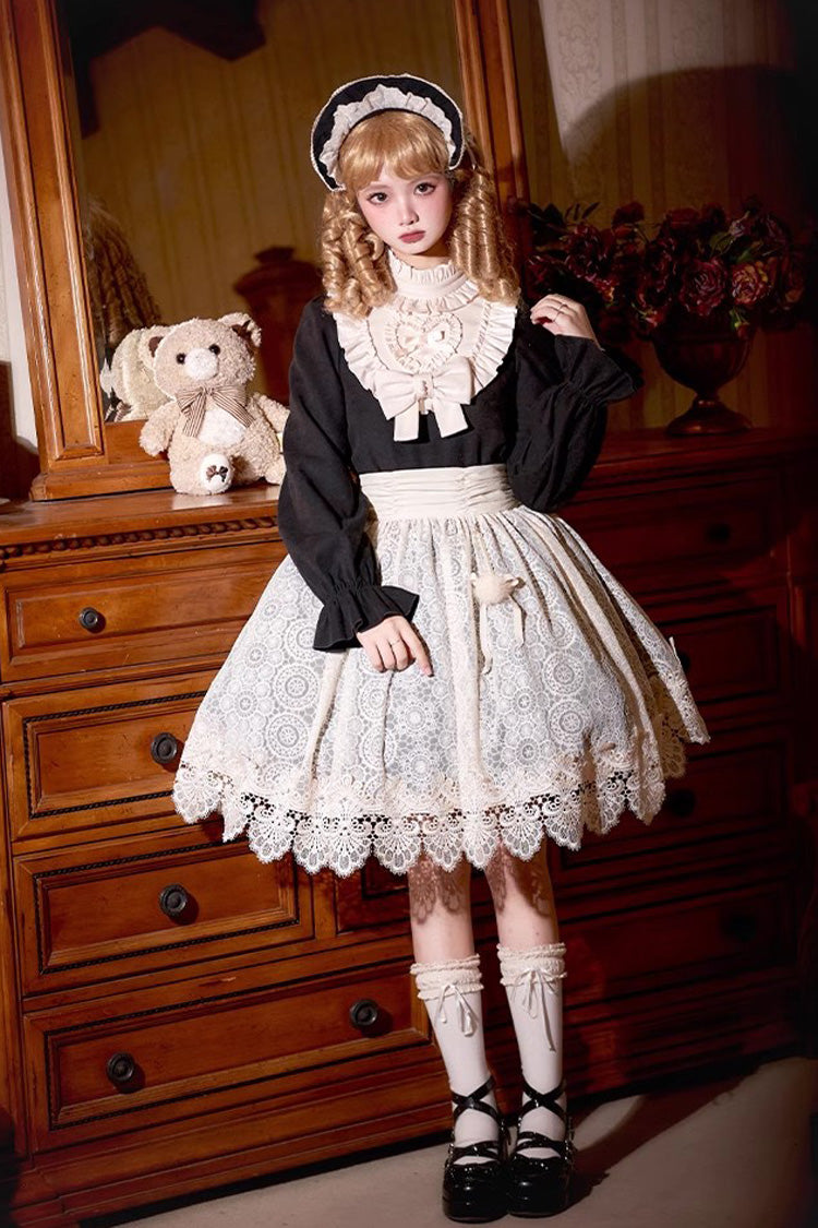 Black [Twilight Choir] Long Sleeves Bowknot Lace Sweet Vintage Lolita Dress 2 Versions - Product - 10
