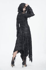 Black Long Trumpet Sleeves Irregular Hooded Womens Gothic Dress - Product - 6