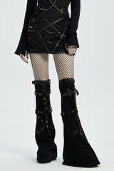 Black Five-Pointed Print Slim Ripped Metal Nail Decoration Women's Steampunk Skirt - Black - 1