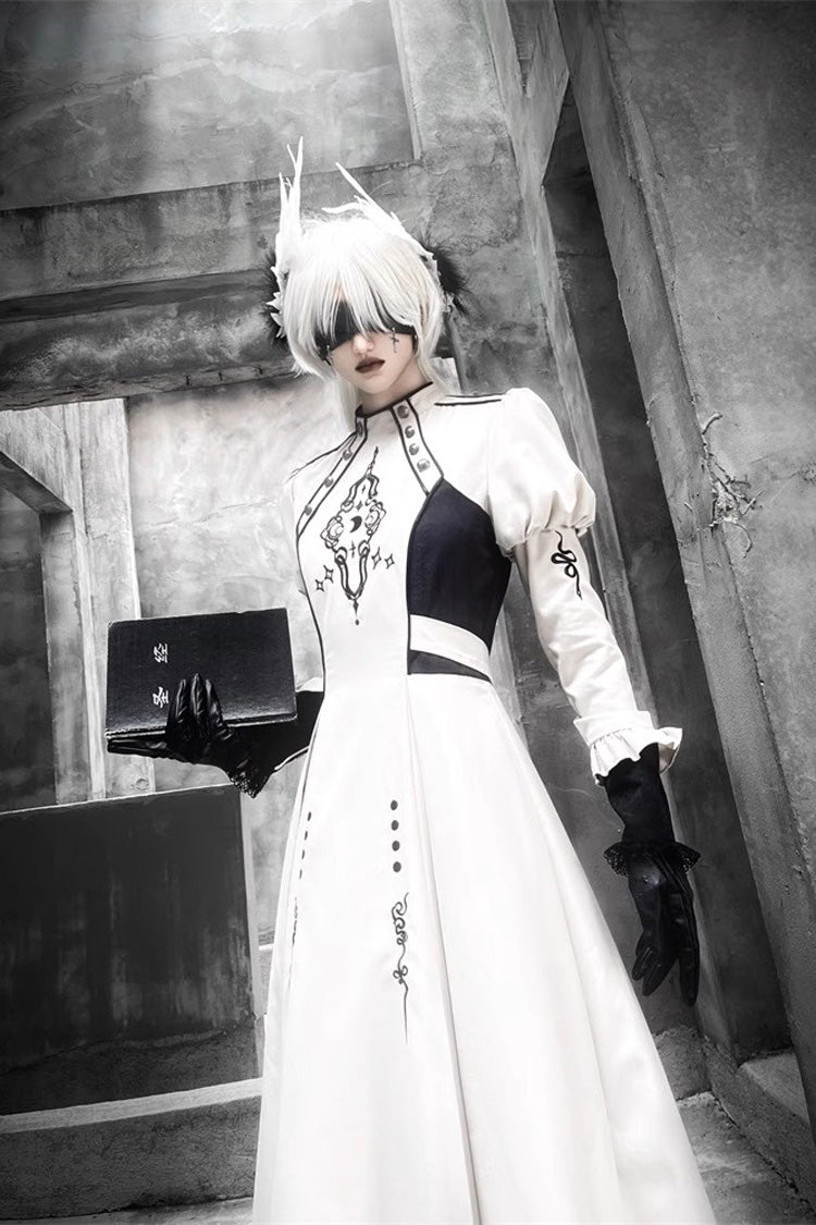 White Long Sleeves Moon Talisman Print Gothic Lolita Long Dress - Product - 3