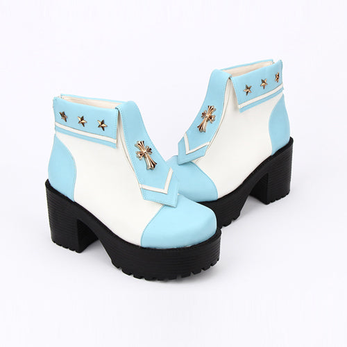 Navy Style Cross Decoration High Heel Sweet Lolita Boots - Blue - 2