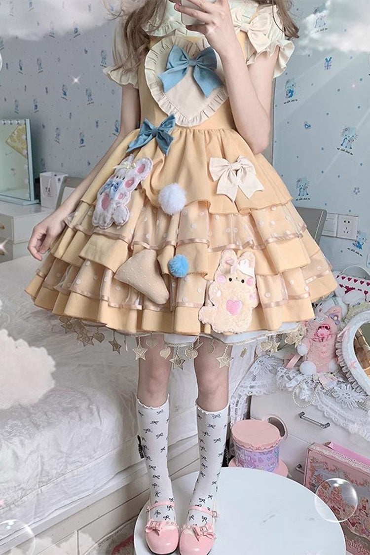 Yellow Bear Cheese Multi-layer Print Ruffle Bowknot Sweet Lolita Dress - Product - 2