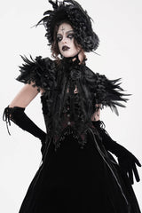 Black Stand Collar Lace Pleated Women's Gothic Tassels Feather Lace Cape - Product - 10