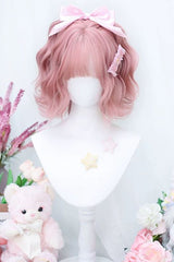 Peachy Pink Natural Fluffy Short Curls Sweet Lolita Wig - Peachy-Pink - 1