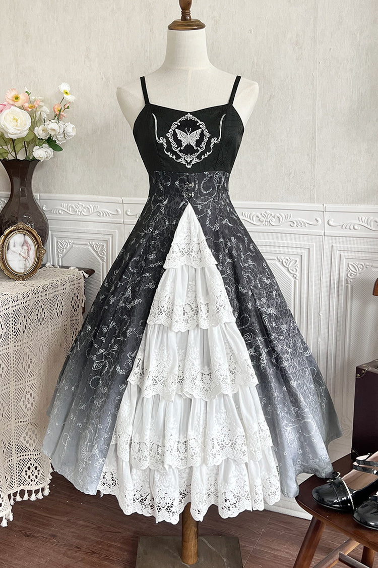 Black/White Print Bone Magic Ruffle Cardigan Lace Classic Gothic Princess Lolita Jsk Dress - Product - 4