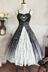 Black/White Print Bone Magic Ruffle Cardigan Lace Classic Gothic Princess Lolita Jsk Dress - Product - 4