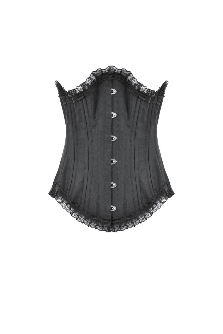 Black Sleeveless Lace Irregular Lace-Up Women's Gothic Underbust Corset - Product - 3