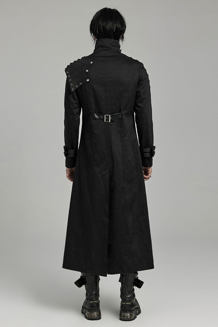 Black Stand Collar Slim Detachable Shoulder Pad Men's Gothic Coat - Product - 4